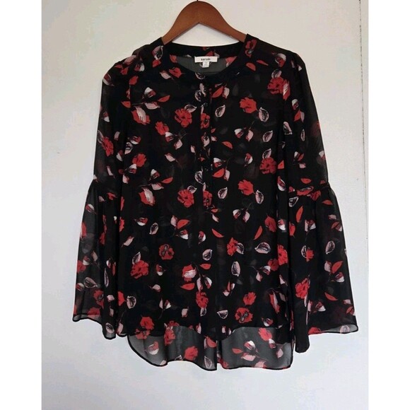 Kensie Tops - Kensie Blouse Womens S Dark Floral Whimsigoth Fairy Grunge Goth Bell Sleeve Fall